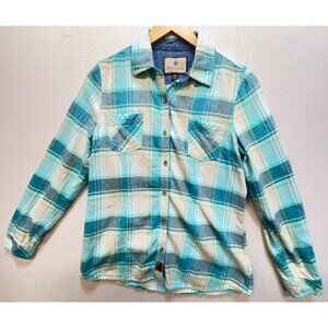 Legendary Whitetails Women’s Button Down Flannel Shirt Size MD Blue White Plaid